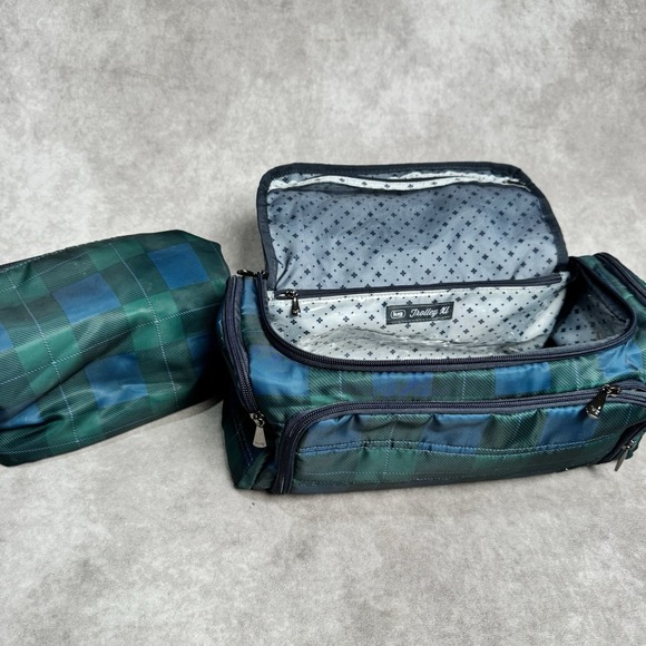 Lug Trolley XL Travel Cosmetic Toiletry Bag Plaid Green Blue - Picture 4 of 7